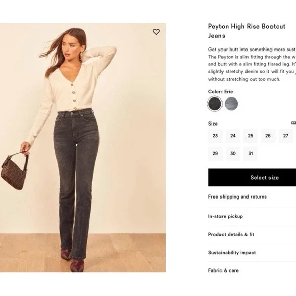Reformation $148 NWT Peyton Size 23 High Rise Boot Cut Cropped Jeans Gray - Picture 2 of 12